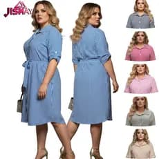 Chemise Feminina Listrada com  Manga ajustavel com Botão plus size G1 G2 G3