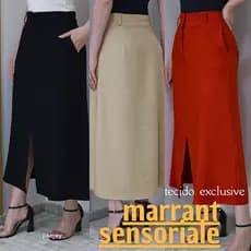 Saia Midi Feminina Cintura Alta Com Fenda Alfaiataria Marrant Elegante Trabalho Evangélica M G GG