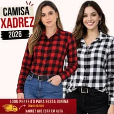 Camisa Social Xadrez Quadriculado  Longa Manga Festa Junina M G GG 2026