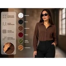 Camisa Feminina Social Manga Longa Com Elastano Modelagem Elegante Alfaiataria Casual Chic Confortável