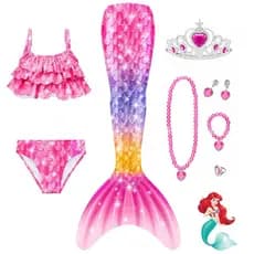 Fato De Banho Para Crianças Quentes Cauda De Sereia Cosplay Kids De Halloween Little Mermaid Girls Swimsuit Bikini Set