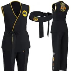 Crianças Jogo Cosplay Traje Cobra Kai Karate Criança Aldult Preto Quimono Uniforme Carnaval Festa Terno Com Bandana
