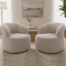 Kit 02 Poltronas Giratória Orgânica Para Sala Living Helena L02 Bouclê Creme - Lyam Decor