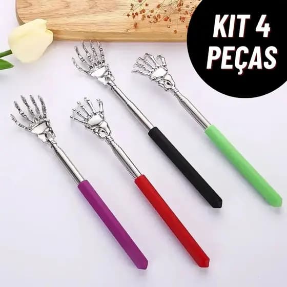 Kit 4 Coçadores Reguláveis Para Costas Metal Caveira