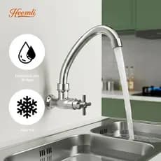 Heemli Torneira de Cozinha Monocomando para Parede com Tubo Curvo - Água Fria, ABS, Cromado e Aerador Economizador