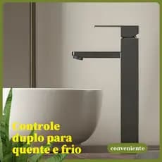 Heemli torneira banheiro inox monocomando Lavabo Saída Alta para Cuba Quadrado Pintura Preta Ajuste de Água Quente Fria