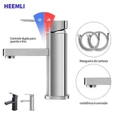 Torneira de Banheiro Preta e Prata Lavabo Cuba Quente e Frio Bancada 1/2" Com 2 mangueiras flexíveis