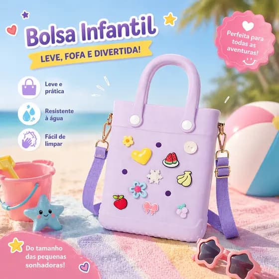 Bolsa Infantil de Praia em EVA Colorida, Estilo Fofo, DIY Personalizável, de Mão e Tiracolo, Grande Capacidade