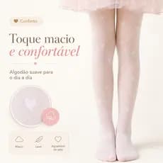 Meia-Calça Infantil Feminina de Algodão com Coração | Confortável para Meninas |Preto, rosa e branco