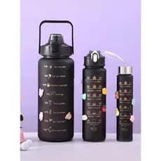 Kit Garrafas Squeeze de água 3 em 1 garrafas 2000ml 900ml 300ml Academia Treino Motivacional com adesivos