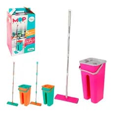 Mop Flat Esfregão com Balde Duplo 5L e Cabo Inox Rotação 360°