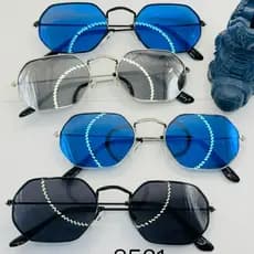 Óculos de Sol Hexagonal Armação Metálica Lentes Espelhadas Proteção UV400 Unissex Moderno