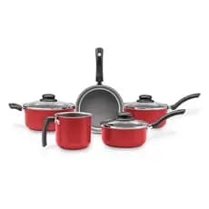 Jogo de Panelas Brinox Aluminio Antiaderente 5 Peças Ruby Vermelho Fácil de Limpar Dia a DIa