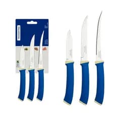 Jogo de Facas Felice 3 Peças Cabo Plástico Azul Lâminas em Aço Inox Tramontina Durável Resistente