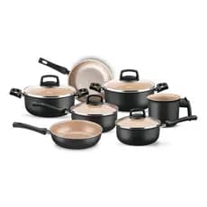 Conjunto Safira Antiaderente Preto Bege Com 7 Peças Mta 8525