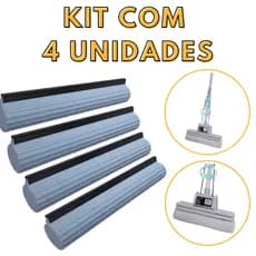 Kit Com 4 Unidades Refil Rodo Mop Celeste Lavável Troca Fácil Rápida Absorção Chão Quarto Cozinha