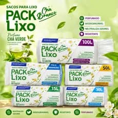 Sacos de Lixo cheirinho de Chá Branco 10 litros, 15 litros, 30 litros, 50 litros e 100 litros