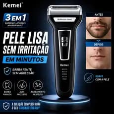 Aparador Kemei 3 Em 1 Recarregável | Barba, Nariz e Acabamento Sem Irritação