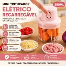 Mini Triturador Elétrico Recarregável USB 250ml Processador de Alimentos Portátil 3 Lâminas Inox Sem Fio