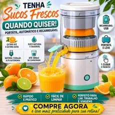 Espremedor de Frutas Elétrico Portátil Recarregável USB Automático Bivolt 300ml Laranja Limão