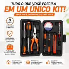 Maleta de Ferramentas 9 Peças Completa Kit Ferramentas para Casa com Martelo Chaves Estilete e Maleta