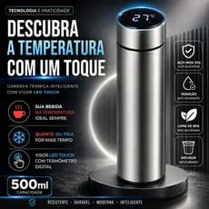 Garrafa Térmica Inteligente 500ml com Termômetro LED Inox Bebida Quente e Fria