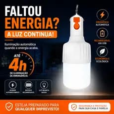 Lâmpada de Emergência LED 15W Recarregável Com Bateria Acende Sozinha Falta de Energia Bivolt