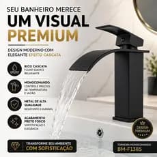Torneira Monocomando Lavatório Preta Fosca Cascata Misturador Água Quente Fria Design Moderno BM-F1385