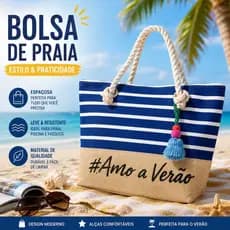 Bolsa de Verão Grande de Praia Amo Verão Revestida Internamente