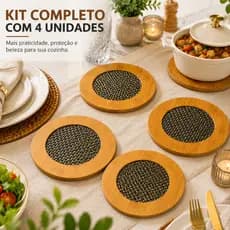 Kit 4 Apoio Descanso De Panela Em Madeira  Bambu Redondo Para jogo de panelas