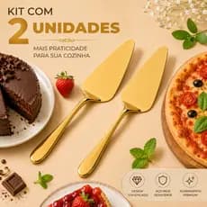 Kit 2 Espátulas Douradas Pizza Tortas Bolo Doces Inox Festa Dourado
