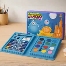 Estojo Maleta de Pintura Infantil 24  Peças Menino Azul | Kit Desenho Educativo para Crianças | Presente Criativo