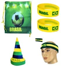 Kit Torcedor Brasil 4 Itens Luxo Bolsa Gorro Faixa Pulseiras Copa do Mundo Futebol