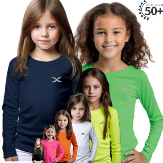 Camisa Segunda Pele Térmica Blusa Juvenil Ate 16 Anos Feminina Infantil Proteção Solar Uv+50