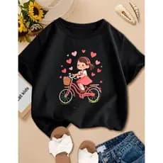 Camiseta Infantil Blusinha Manga Curta Estampada Bicicleta Mocinha 100% Algodão Premium Camiseta Infantil Para Menina
