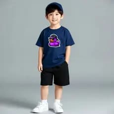 Camiseta Infantil Ombro A Ombro Blusinha Manga Curta Estampada Pato Roxo 100% Algodão Premium Camisa Infantil Unissex