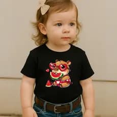 Camiseta Infantil Blusinha Manga Curta Estampada Capivara Melancia 100% Algodão Premium Camiseta Infantil Para Menina