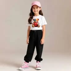 Camiseta Infantil Costura Reforçada Manga Curta Urso Colorido Abraçado S2 100% Algodão Camisa Premium Infantil