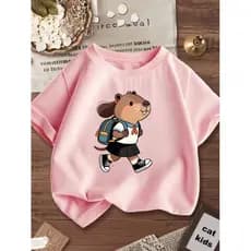 Camiseta Infantil Blusinha Manga Curta Estampada Capivara Escola 100% Algodão Premium Camisa Infantil Para Menina