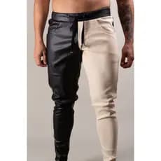 Calça Masculina JotaVê Couro Ecológico Metade Bengaline Bege Moda Masculina
