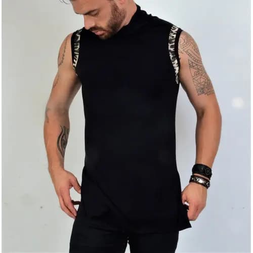 Regata Masculina JotaVê Preta Long Fit com Detalhe Moda Masculina Verão Casual