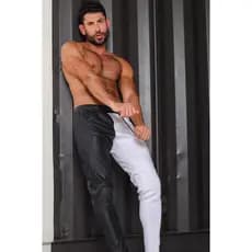 Calça Masculina JotaVê Mama Punch Couro Ecológico Metade Bengaline Branco Moda Masculina