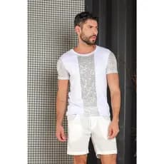 Camiseta Masculina JotaVê em Viscolycra Mangas e Detalhes em Paetê Dourado Moda Casual