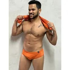 Sunga Slim Laranja Masculina Moda Praia Verão Piscina Confortável Leve Maciez