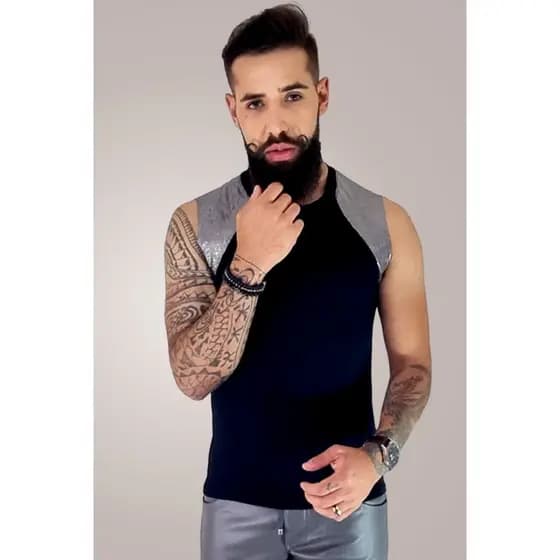 Regata Masculina JotaVê Modelo Machão com Detalhe Prateado Moda Masculina
