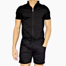 Macaquinho Masculino JotaVê Gola Padre de Zipper Preto Moda Masculina Verão