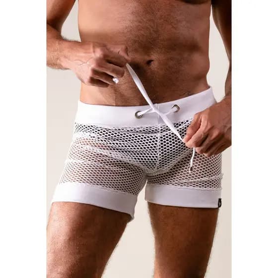 Short Masculino JotaVê Transparente em Arrastão Branco Moda Masculina Verão