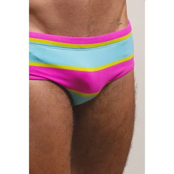 Sunga Slim JotaVê Listrada Rosa Moda Praia Masculina Verão Piscina Confortável