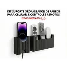 Suporte de Parede para Celular com Carregador + Porta Controles Triplo (Ar Condicionado/TV) Organizador de Parede