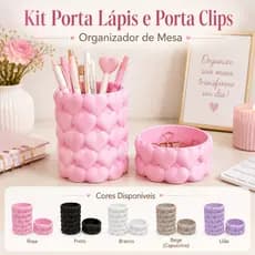 Kit Organizador de Mesa Porta Lápis e Clips Coração Fofo